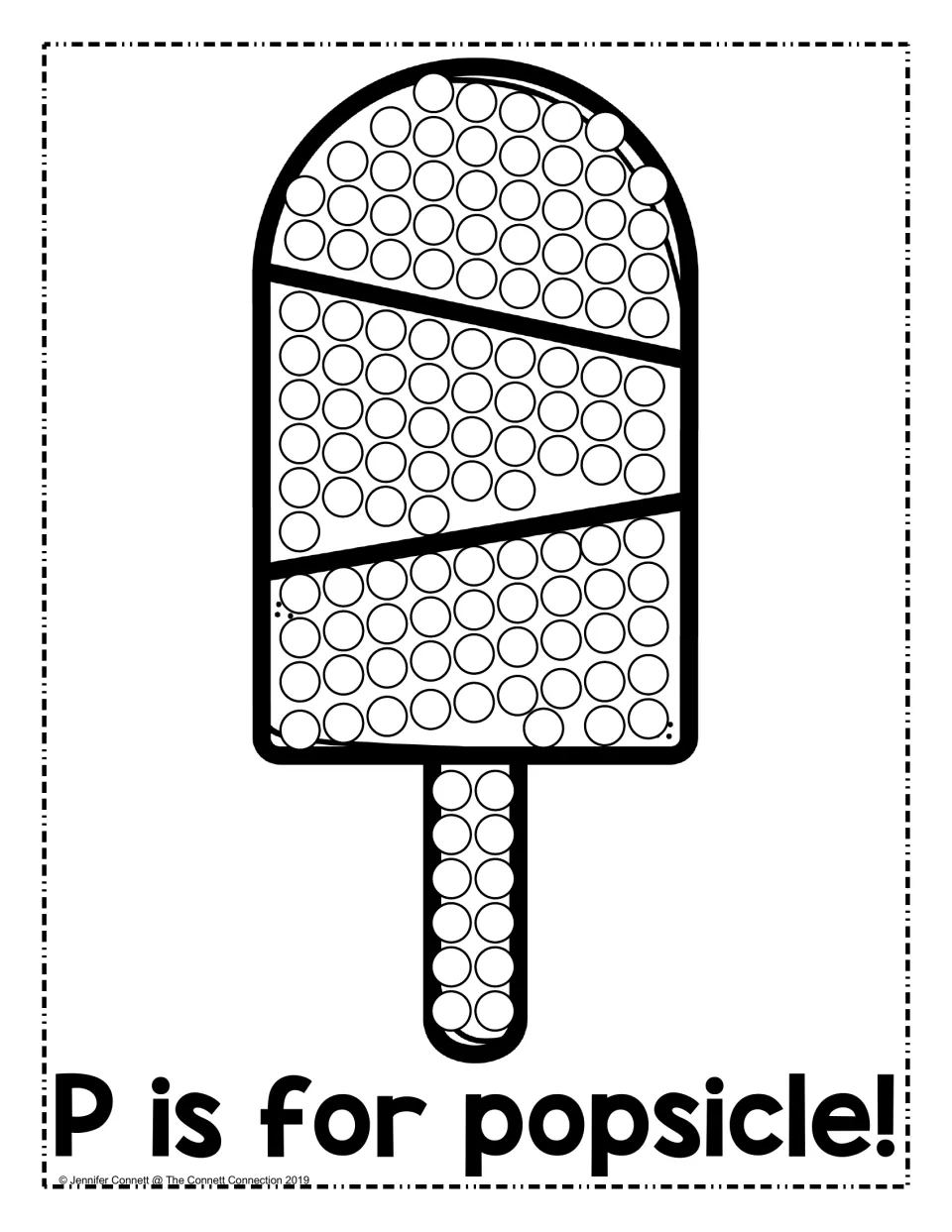 P is for popsicle!: children dab a dot marker in each circle on a striped popsicle to practise the letter P sound
