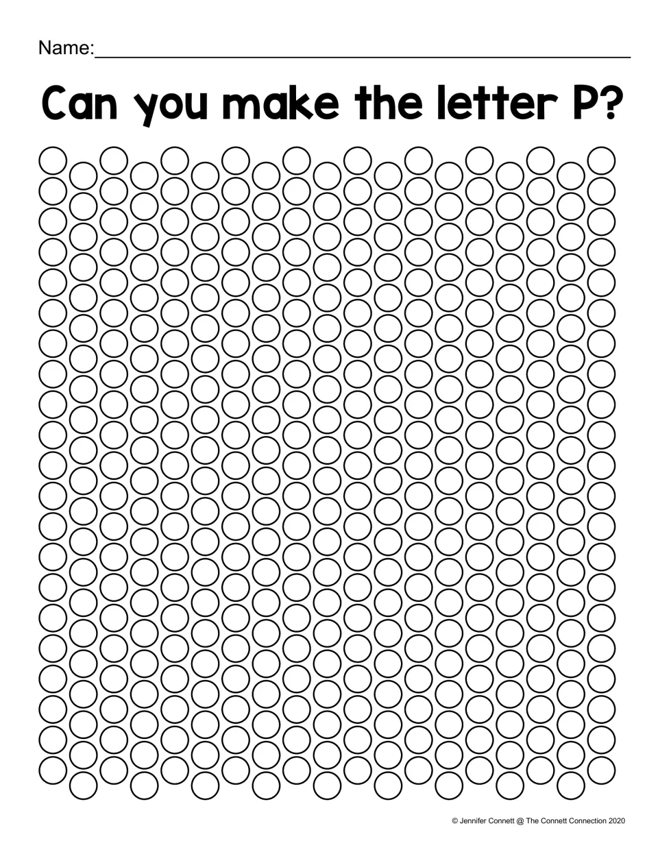 Can you make the letter P?: students dab chosen circles on a full sheet of dots to build an uppercase P on their own