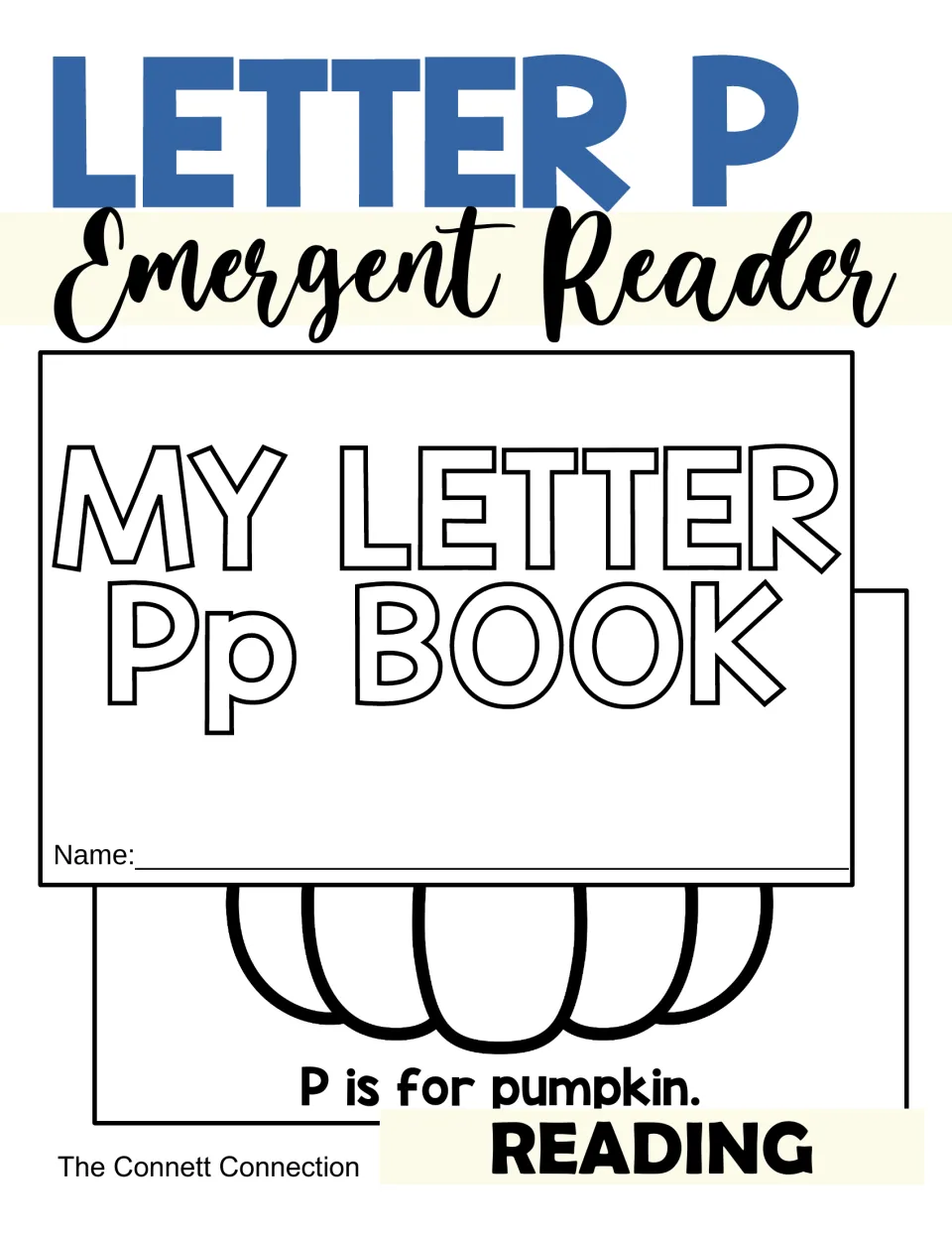Letter P Emergent Reader cover showing the My Letter Pp Book title page and a pumpkin page reading P is for pumpkin
