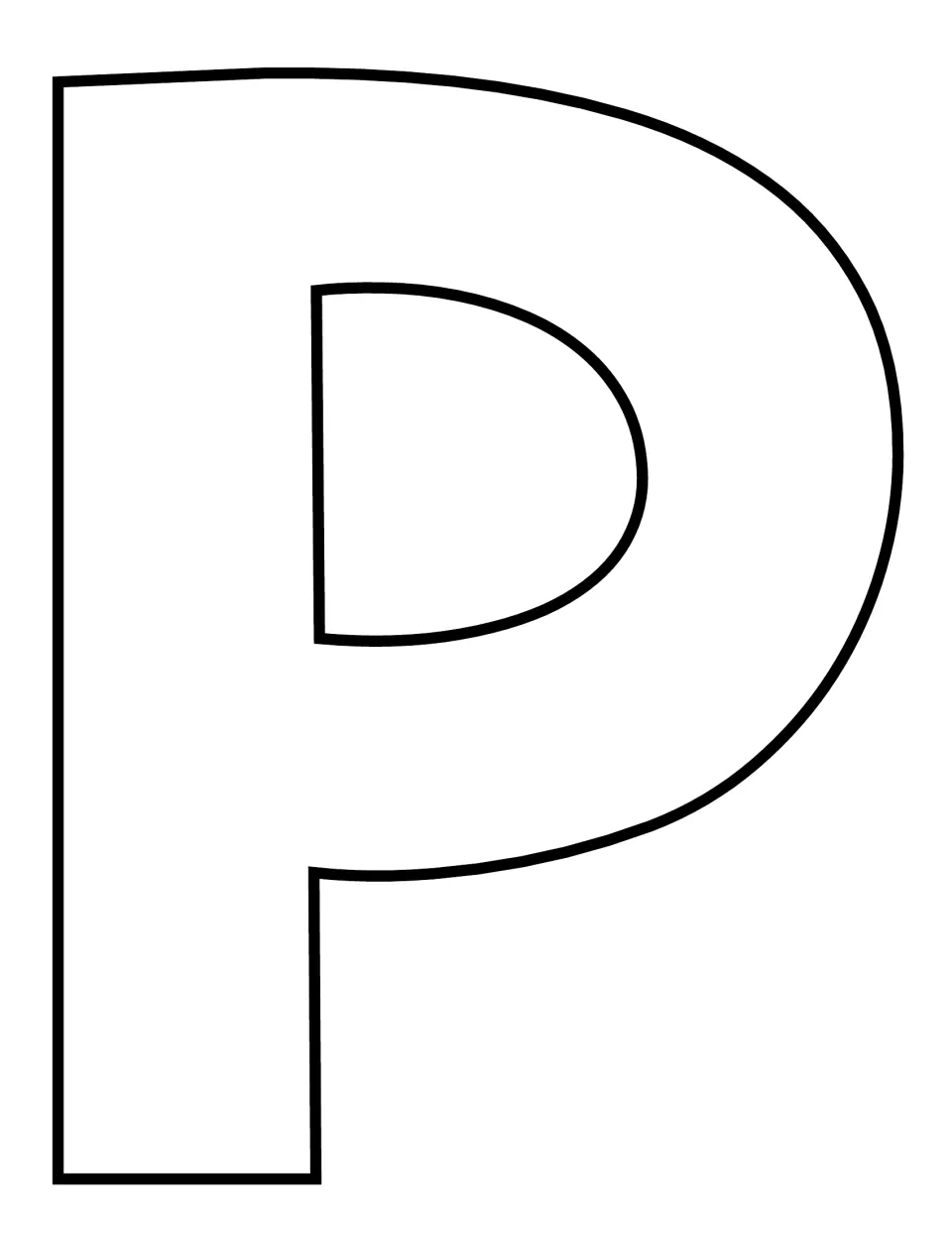 Uppercase P template in a rounder font with a wide curved bowl, a second full-page option to decorate and cut out