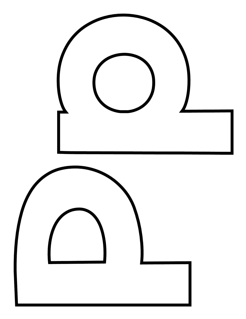 Second Pp pair in a softer rounded font, both letters sideways on one page for students to decorate and cut out