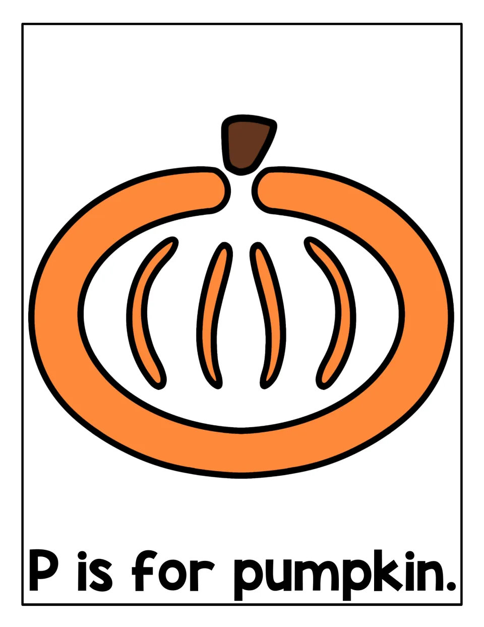 P is for pumpkin mat: students press orange playdough into a round pumpkin outline with curved ribs and a brown stem