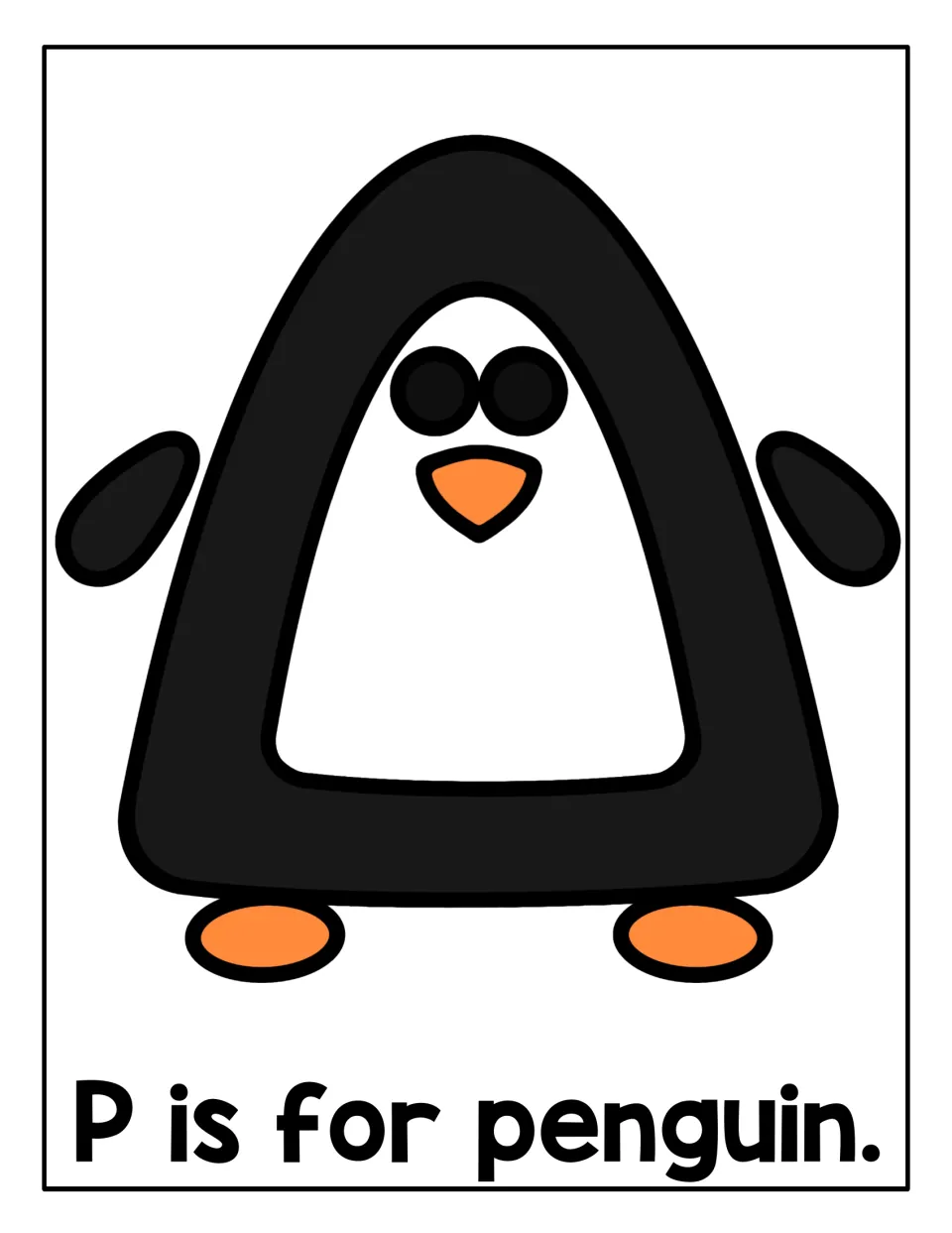 P is for penguin mat: students build the black playdough body of a penguin around its white belly, beak and orange feet