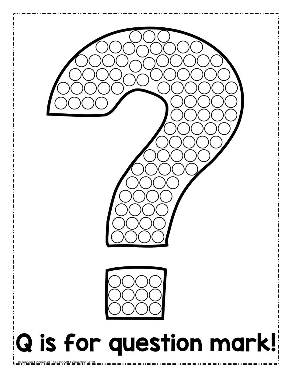 Q is for question mark: students dot paint each circle inside a large question mark to practise the letter Q