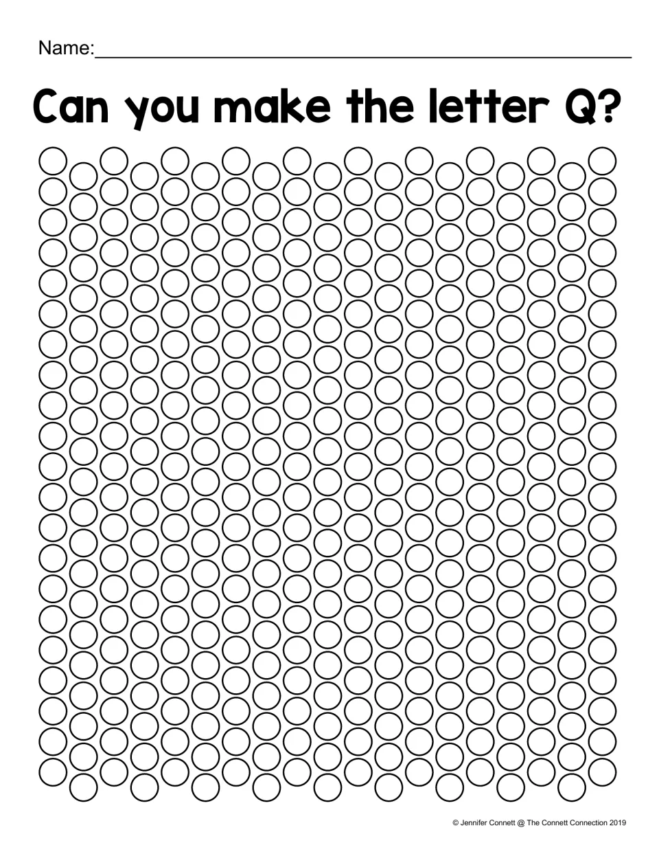 Can you make the letter Q? Students dot paint circles across a full field of dots to build their own capital Q shape