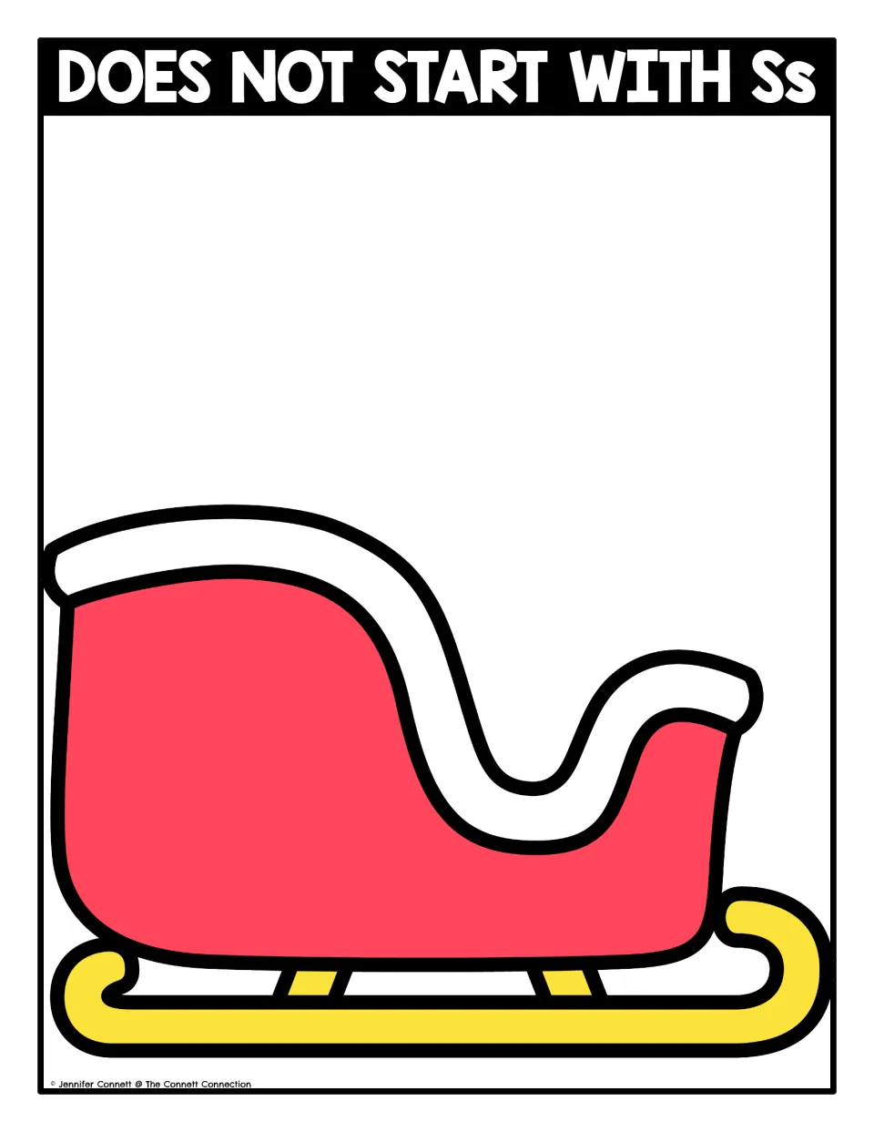 Sort mat headed Does Not Start With Ss: students place picture cards whose names begin with other sounds on the sleigh