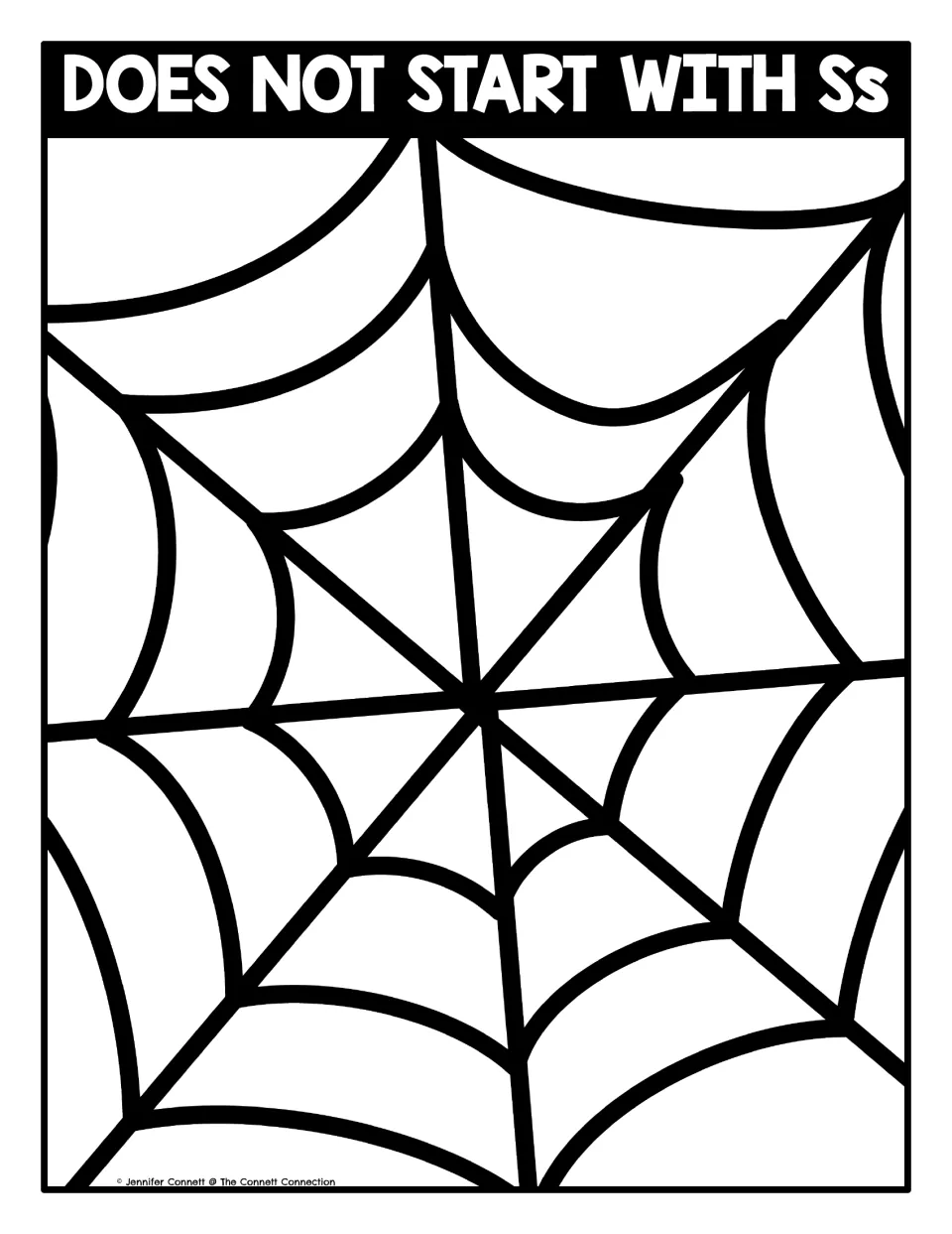 Sort mat headed Does Not Start With Ss: students place spider cards whose pictures begin with other sounds