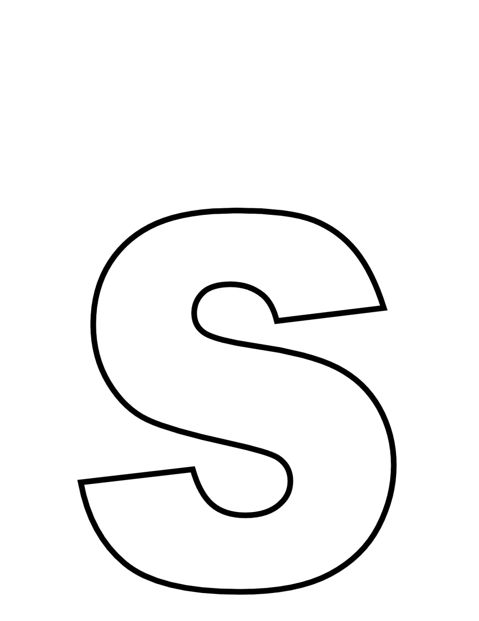 Lowercase s template: a large rounded lowercase letter outline for tracing, coloring and cutting out in letter crafts