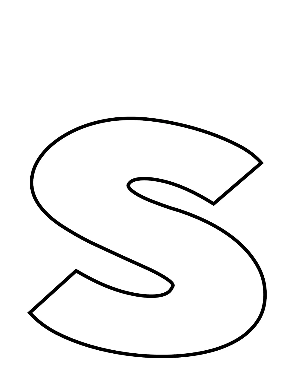 Italic lowercase s template: a slanted rounded lowercase letter outline for coloring, cutting and craft decorating