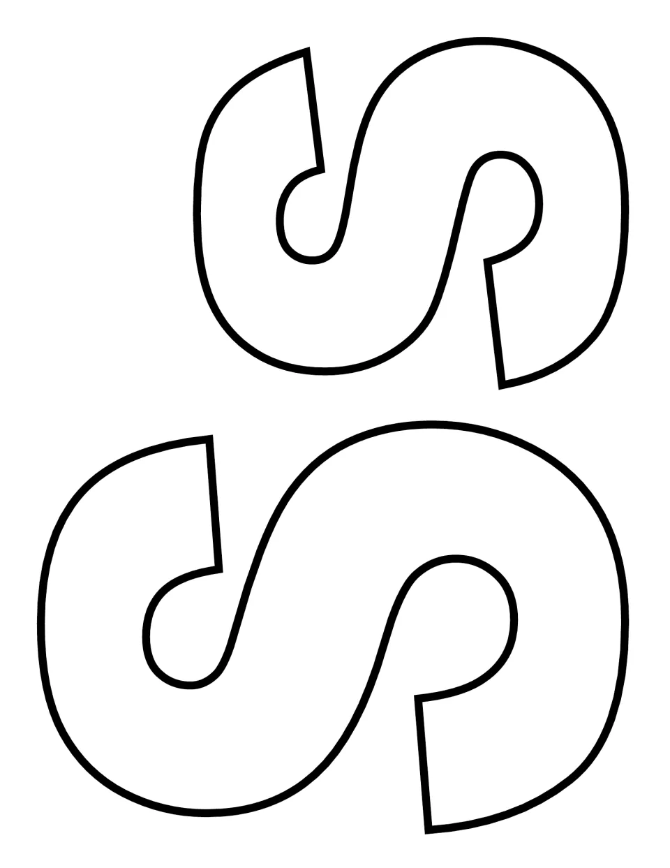 Sideways S shapes: a smaller and a larger letter S outline, turned on their sides, for students to cut out and decorate
