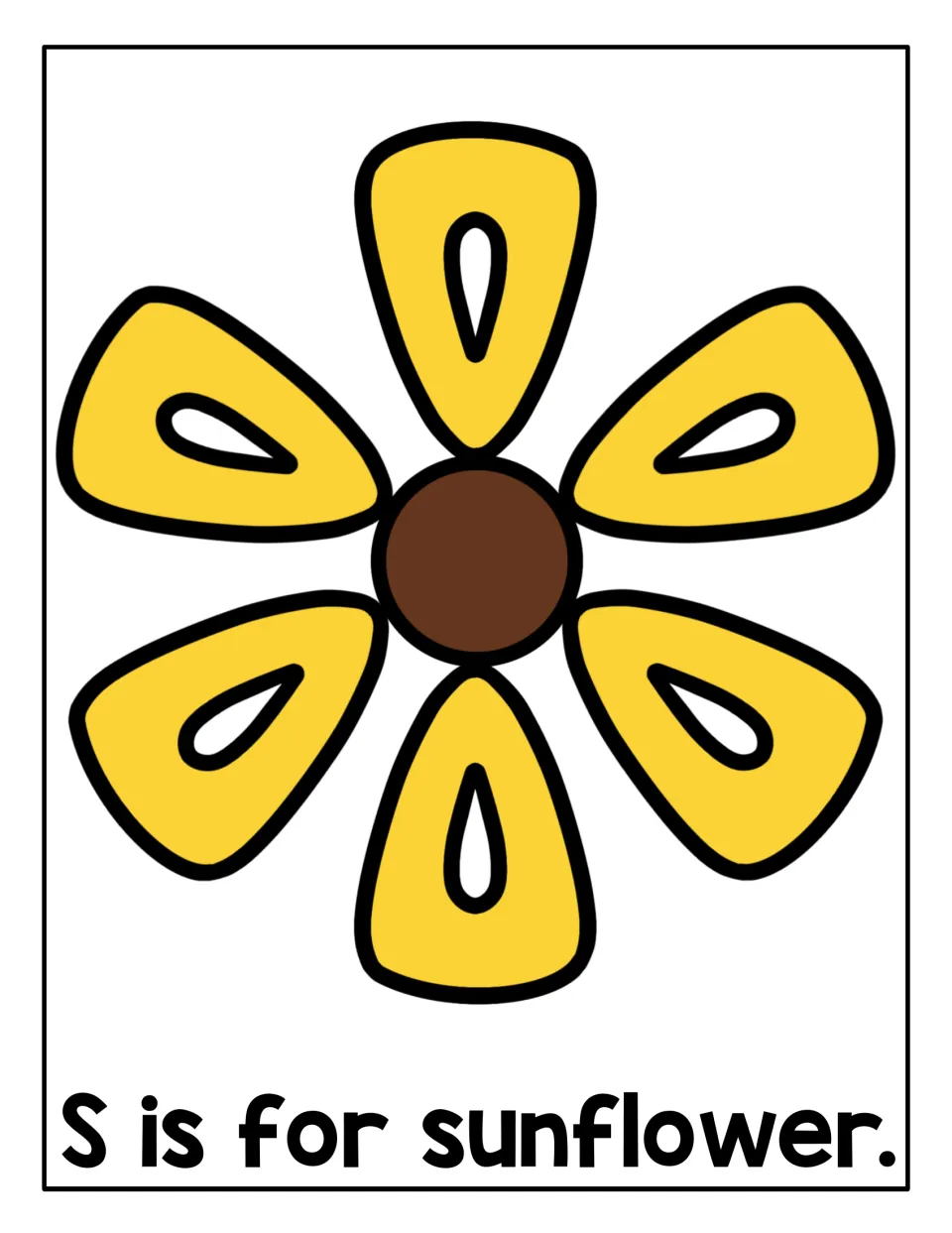 Letter S mat 'S is for sunflower.': students fill a sunflower's six petals and center with playdough to build the shape