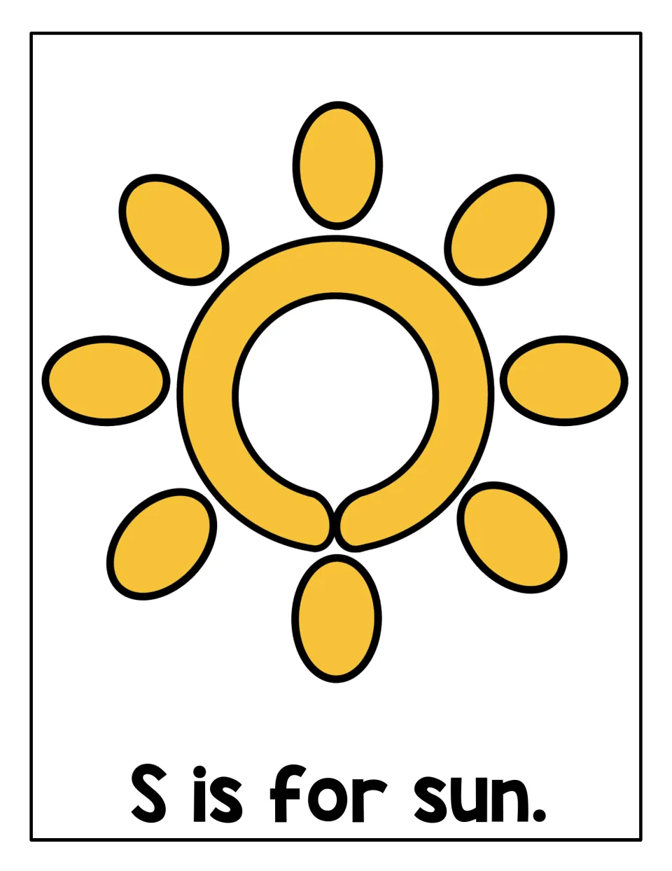 Letter S mat 'S is for sun.': students roll playdough into a ring and eight oval rays to form a sun shape
