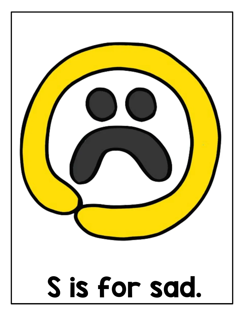Letter S mat 'S is for sad.': students shape playdough into a round face outline, two eyes and a frowning mouth