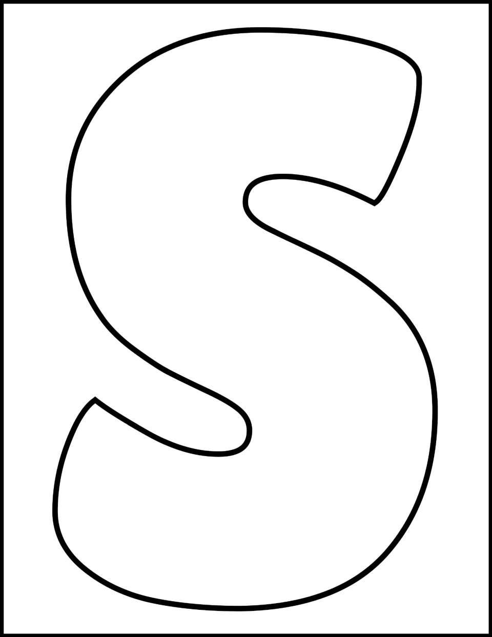 Large bubble letter S outline filling the page for students to color, decorate or trace around