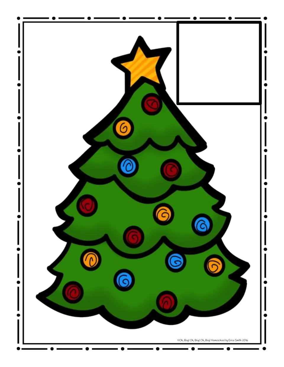 Christmas tree sorting mat with a star and ornaments, where a letter label card and its matching letters go