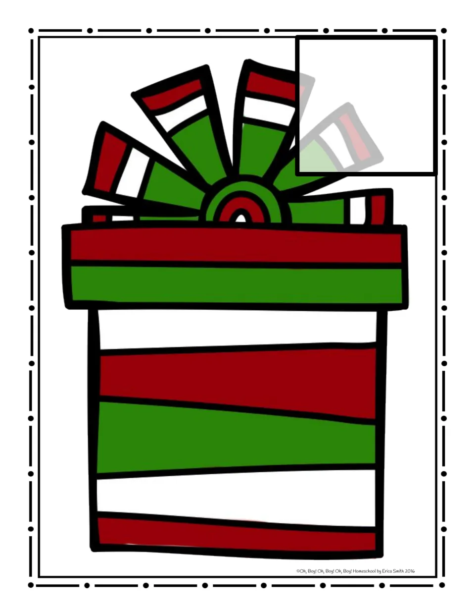 Striped red and green gift box sorting mat, one of four Christmas mats for sorting letter cards