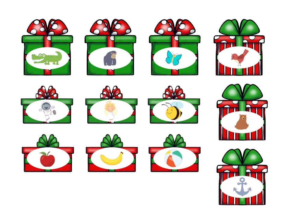 Picture presents for A and B: alligator, astronaut, apple, anchor, butterfly, bee, banana and 5 more