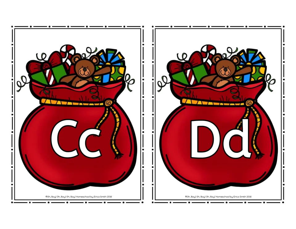 Santa bag letter cards Cc and Dd for sorting the C and D picture presents