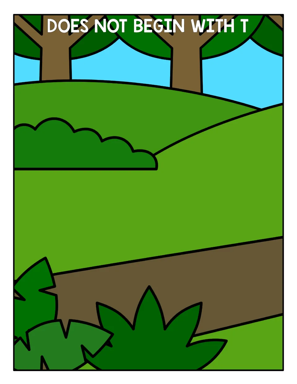 Does Not Begin With T sorting mat: forest scene where students place picture cards whose names start with other sounds