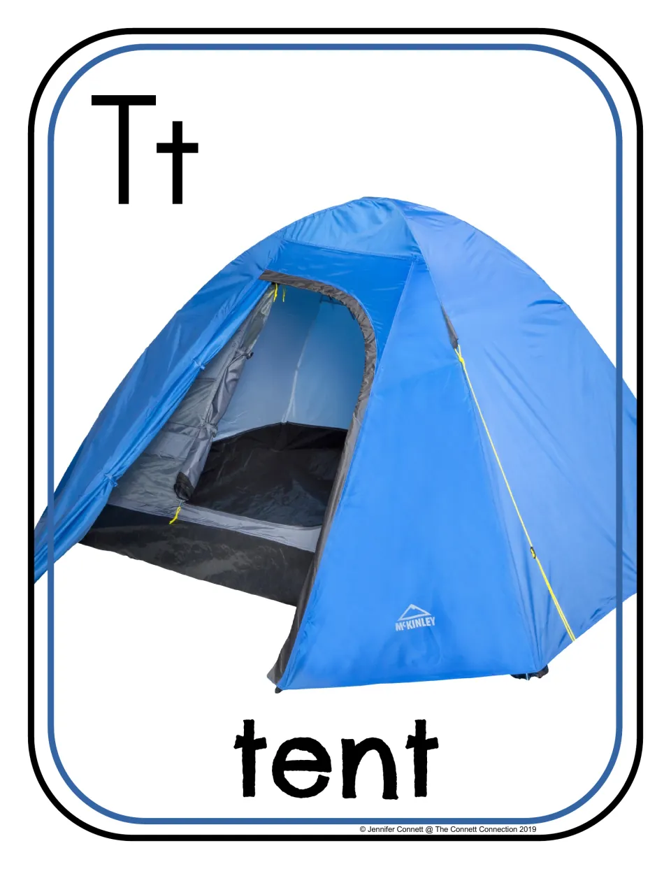 Letter T beginning sounds poster 8 of 20: uppercase T, lowercase t, and a photograph labeled "tent"