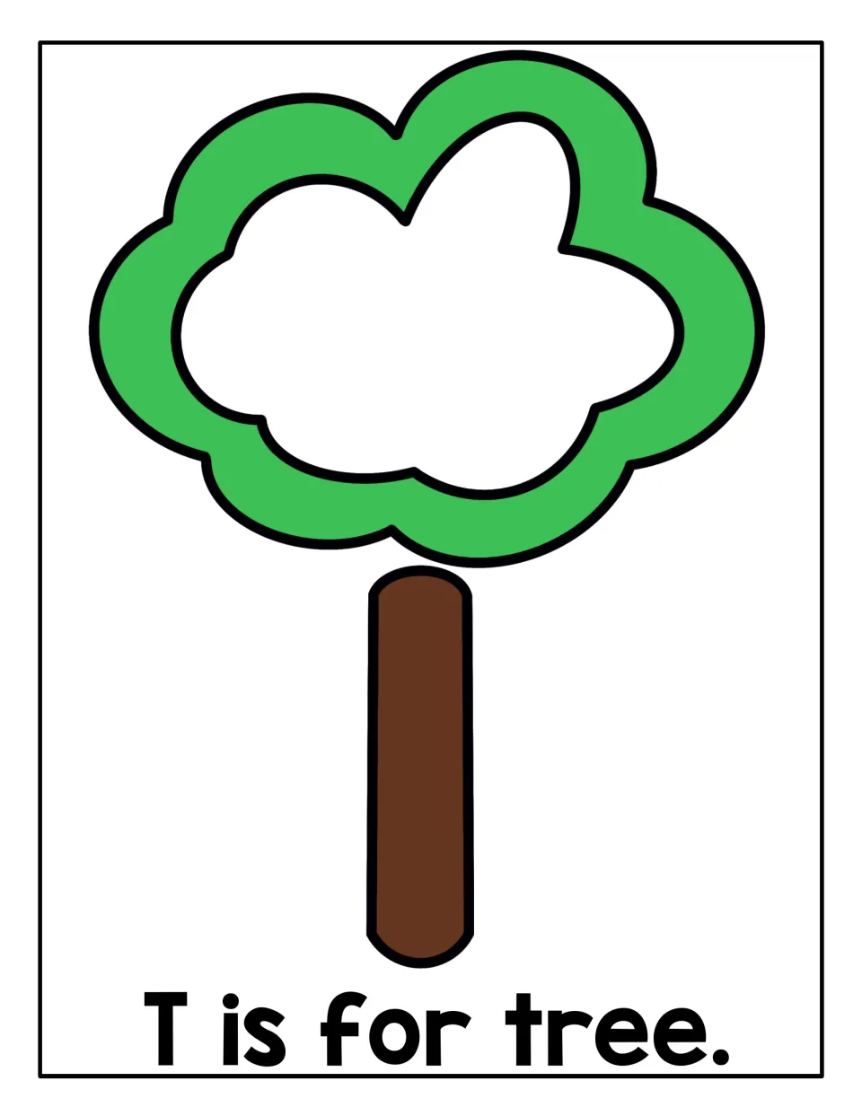 T is for tree: students press dough into the open treetop of a green tree with a brown trunk, practising the /t/ sound