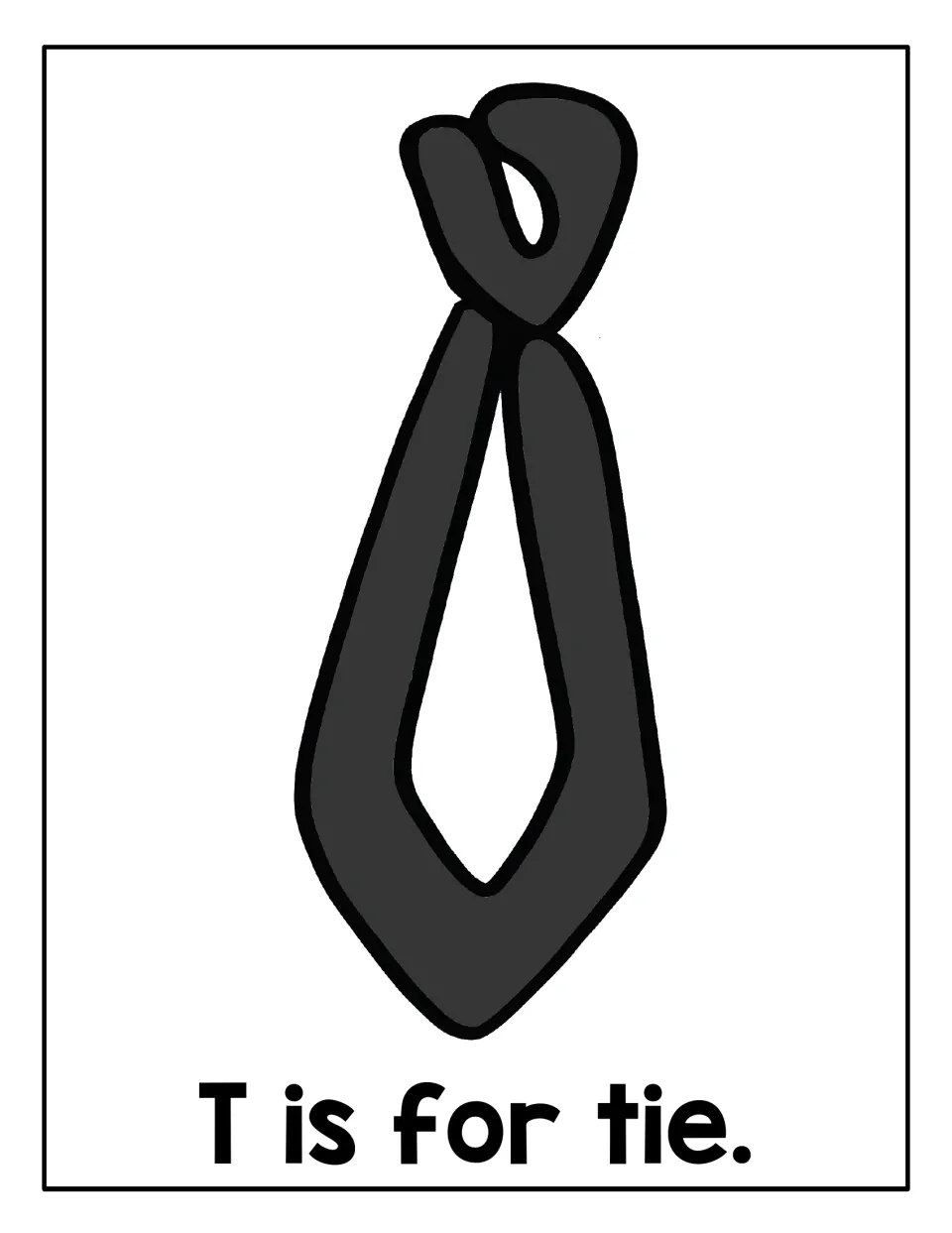 T is for tie: a gray necktie with a hollow knot and an open center that children press playdough into while saying /t/