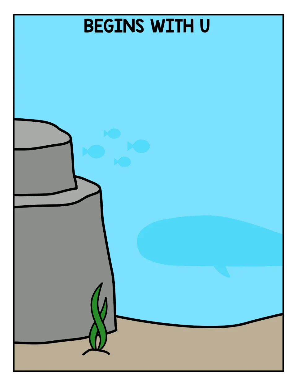 Begins With U sorting mat: an underwater scene where students place fish cards whose pictures start with the /u/ sound