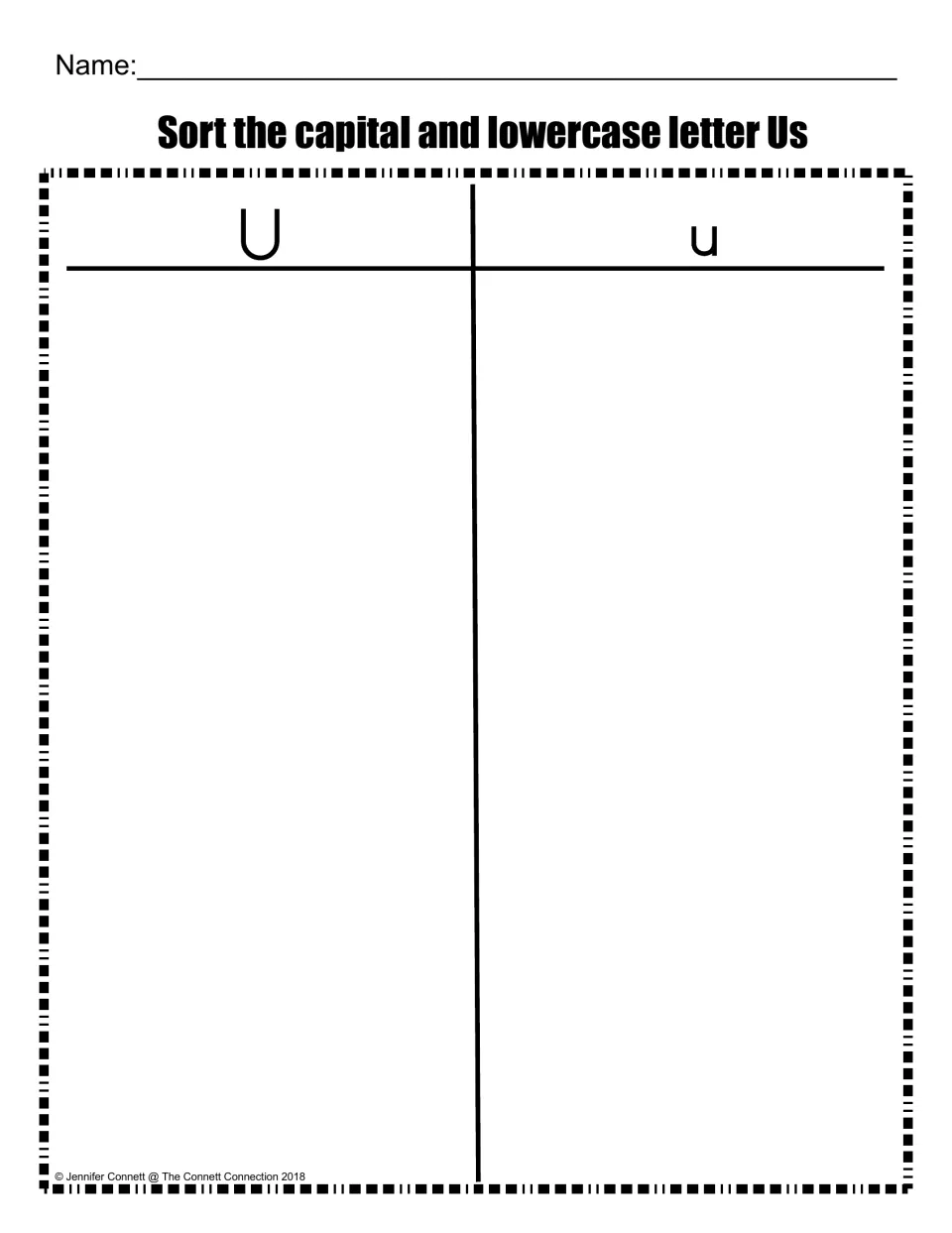Capital and lowercase U sort: students place each letter U under the capital U or lowercase u heading on this sorting mat