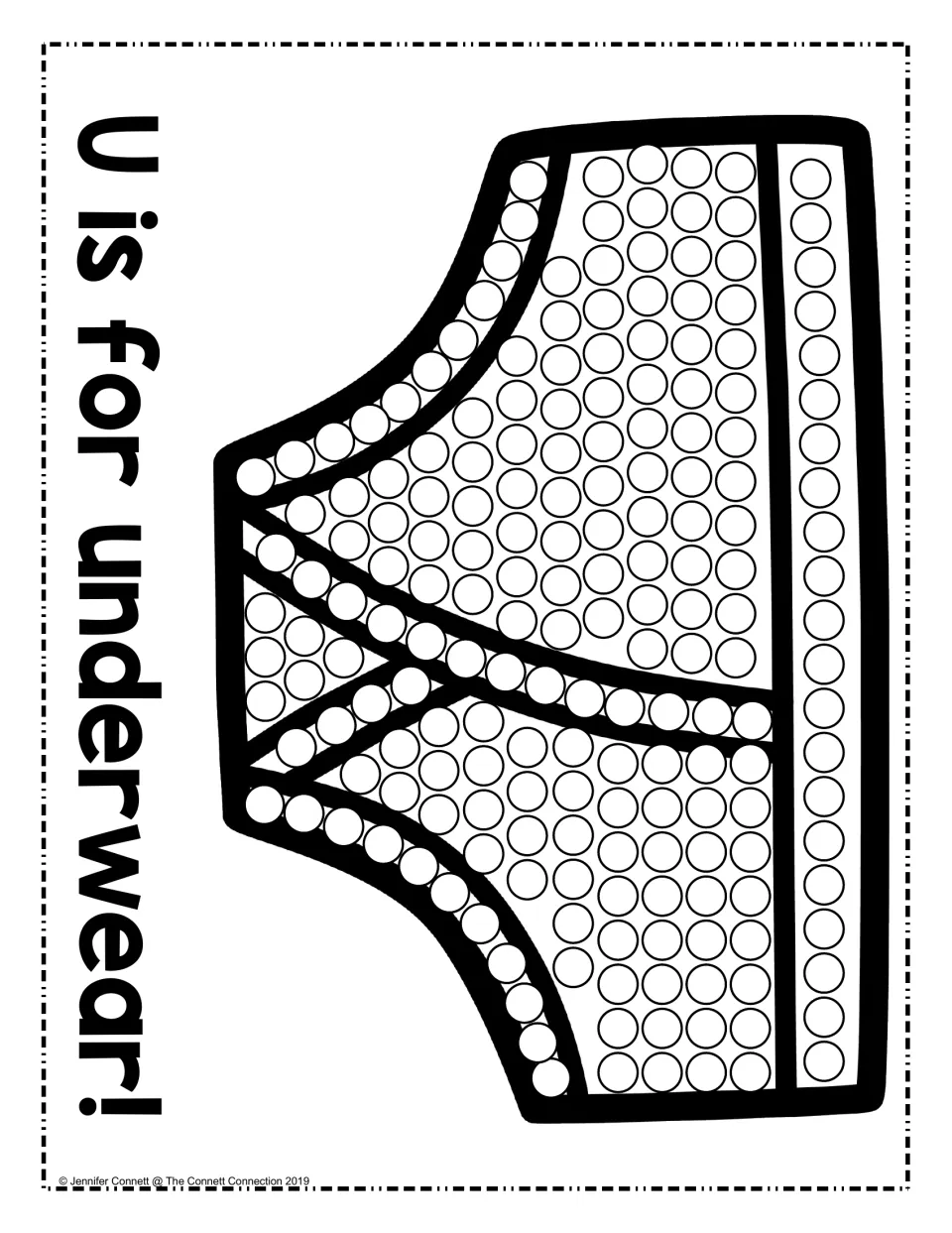 U is for underwear: students fill each circle on a pair of underpants with a dot marker, linking the picture to letter U