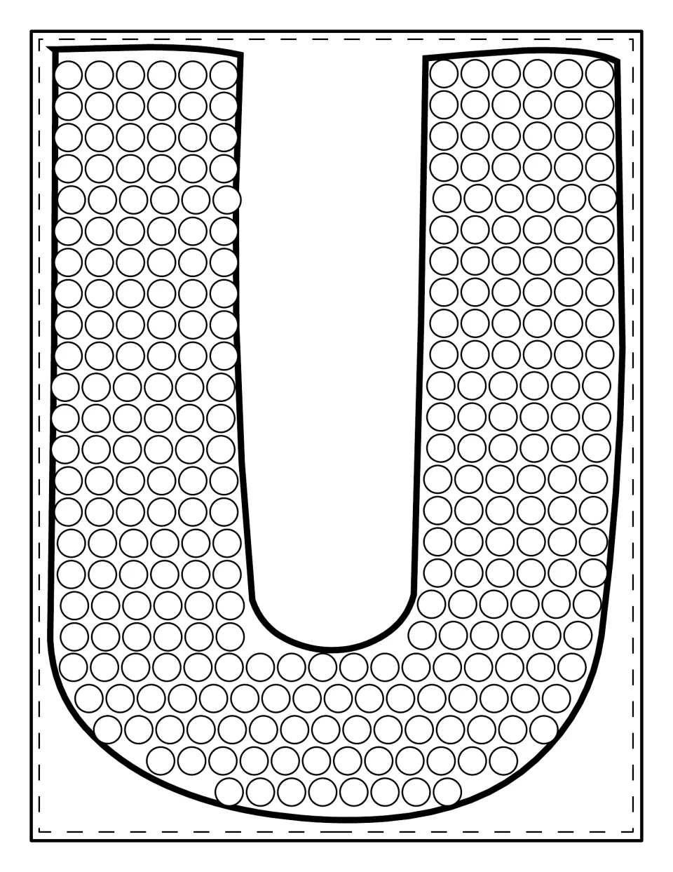 Uppercase U filled with circles: students dot paint each one to trace the shape of the capital letter