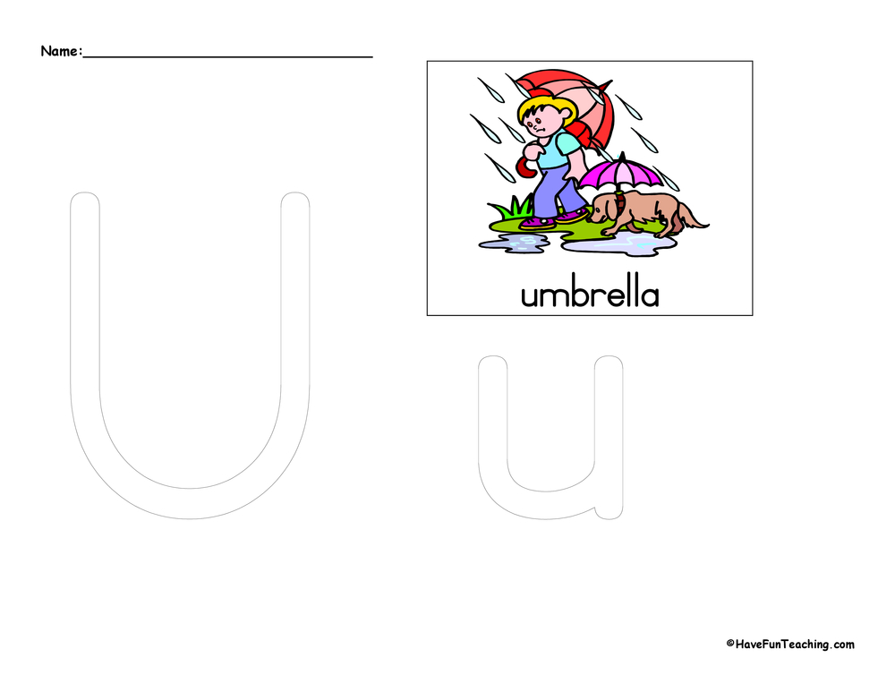 Letter U Tracing Worksheet teaching resource preview
