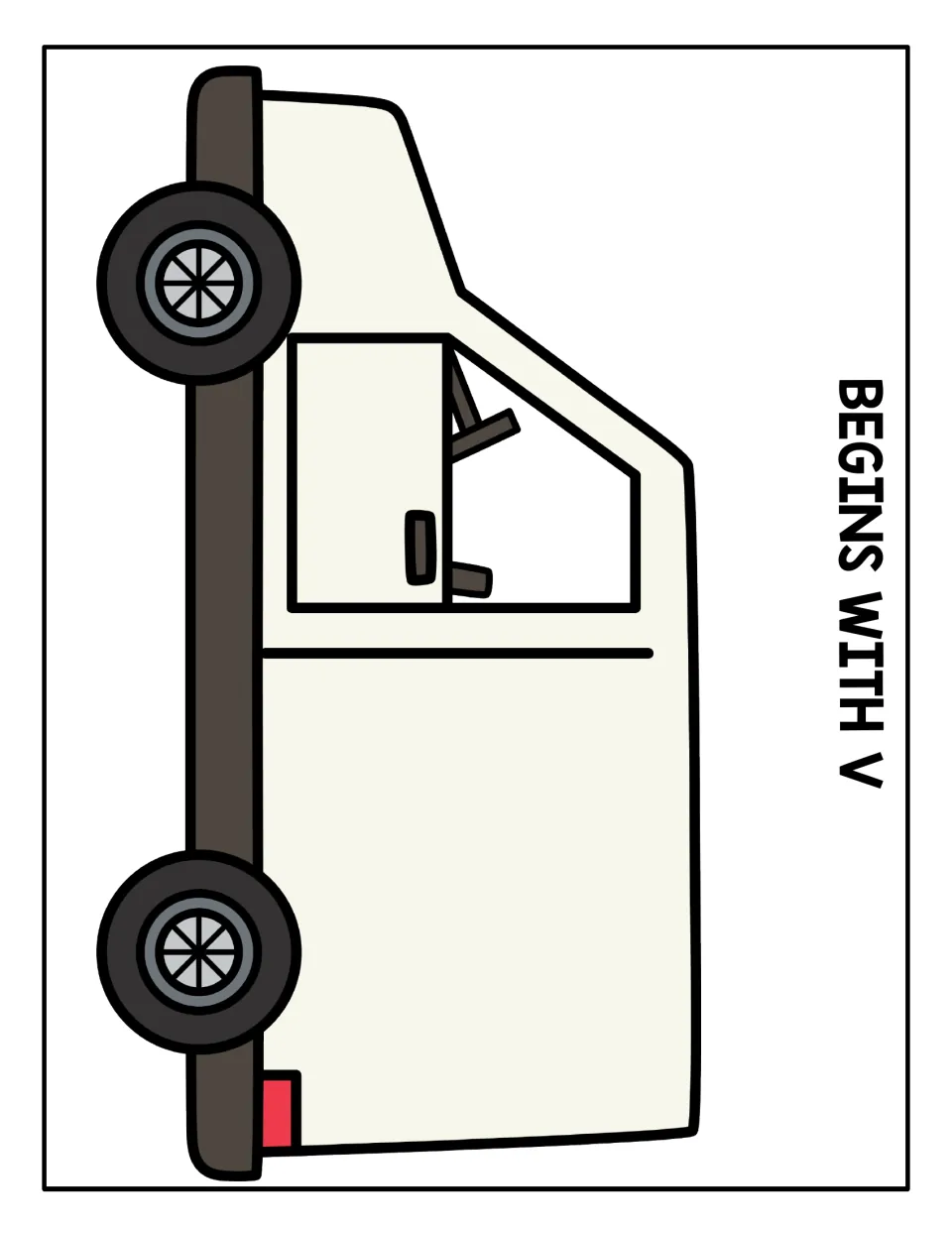 Begins With V sorting mat: a white van where students place the picture boxes whose names start with the /v/ sound