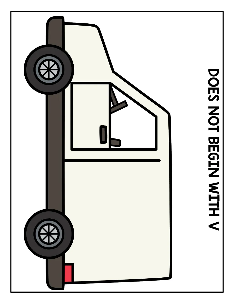 Does Not Begin With V sorting mat: a white van where students place picture boxes whose names start with other sounds