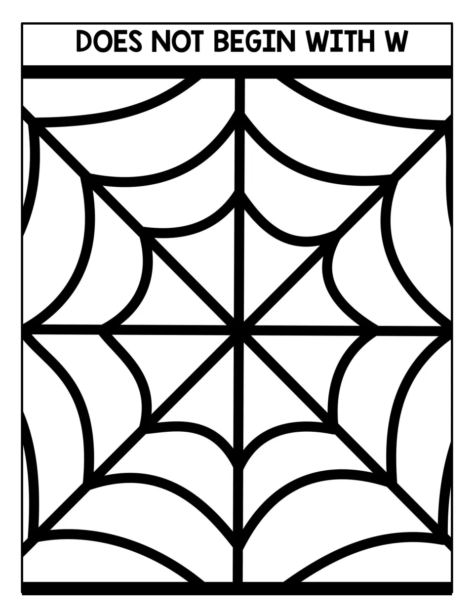 Does Not Begin With W sorting mat: a spider web where students place picture cards whose names start with other sounds