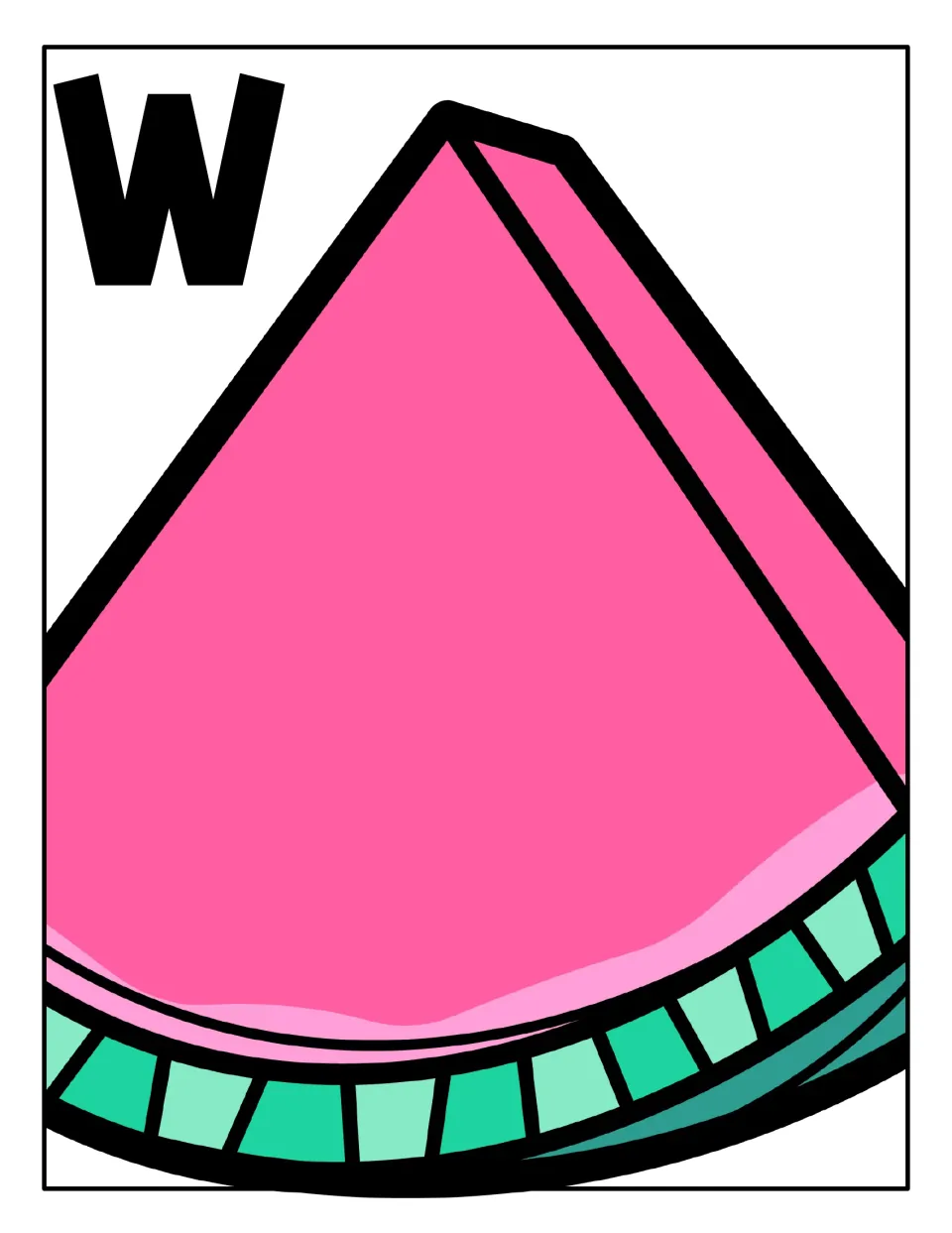 Capital W sorting mat: a large watermelon slice where students place every seed showing an uppercase W