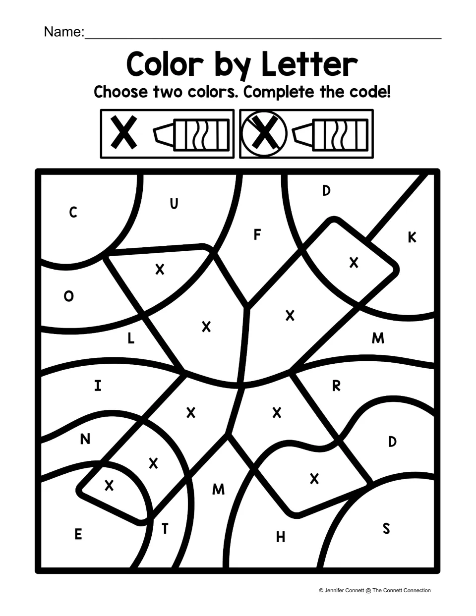 Uppercase X color-by-code worksheet featuring a large X and a key for coloring X versus other letters