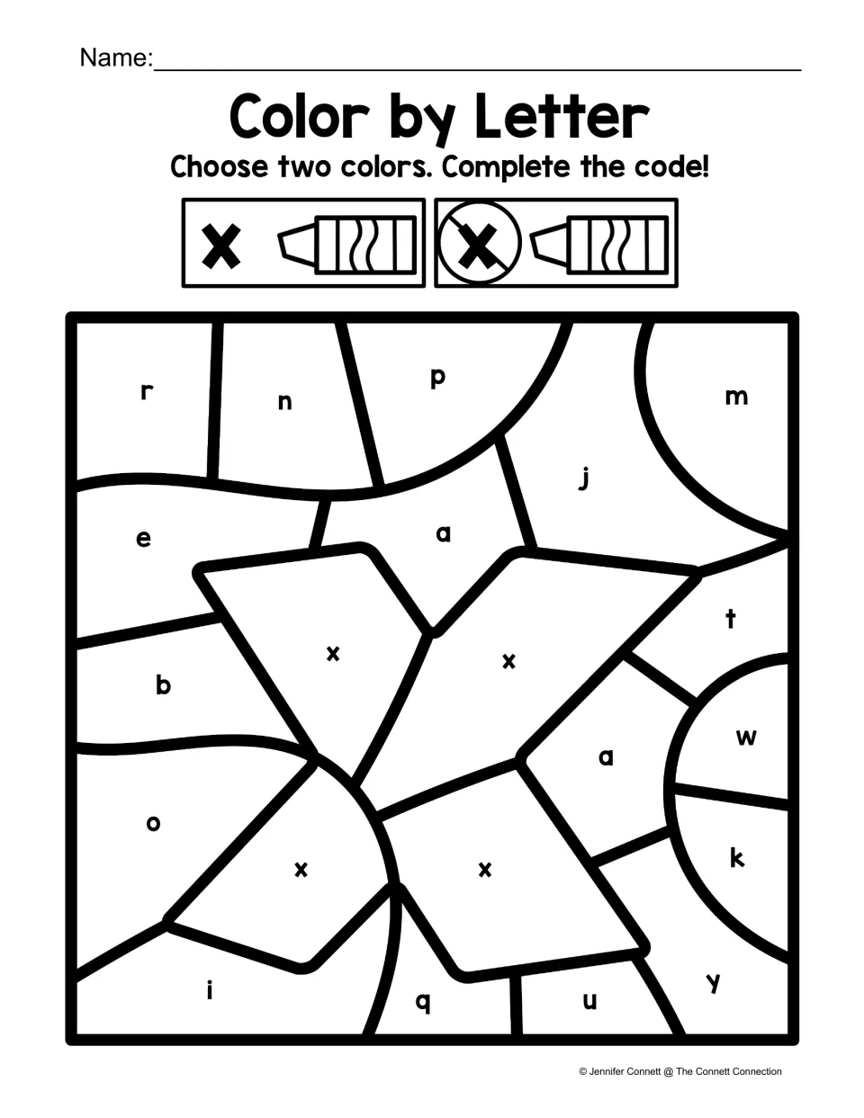 Lowercase x color-by-code worksheet featuring a large x and a key for coloring x versus other letters