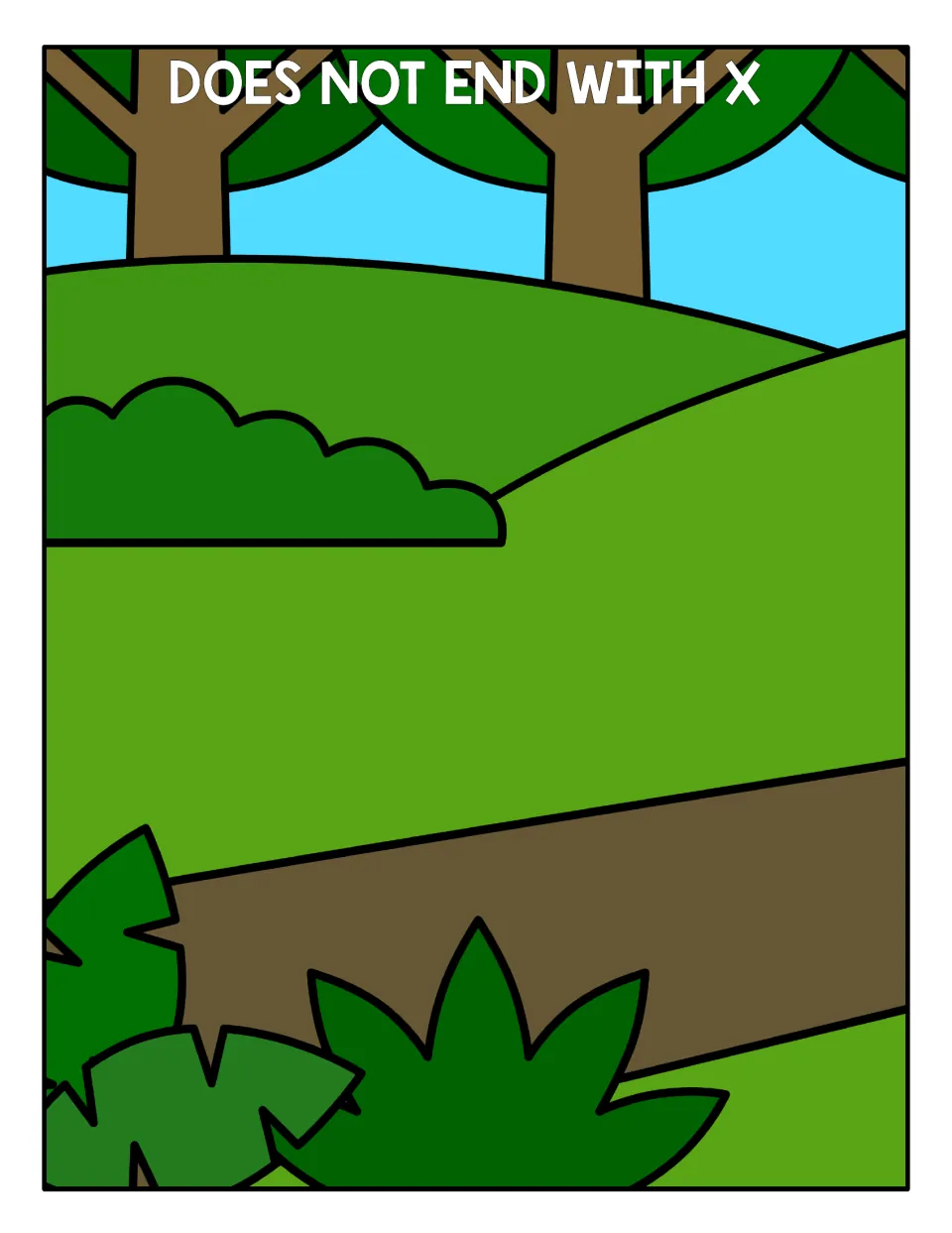 Does Not End With X sorting mat: a forest scene where students place picture cards whose names end in another sound