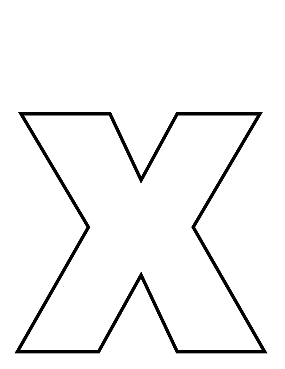 Lowercase x outline mat for alphabet crafts, featuring one short block letter with flat ends to decorate