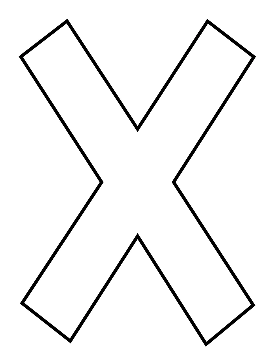 Capital X outline mat for alphabet crafts, featuring one tall letter with angled ends to decorate