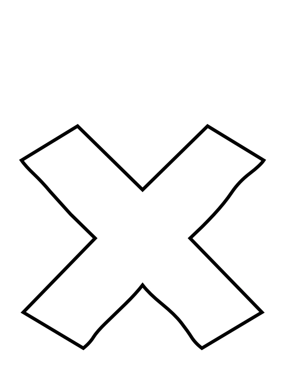 Lowercase x outline mat for alphabet crafts, featuring one short letter with angled ends to decorate