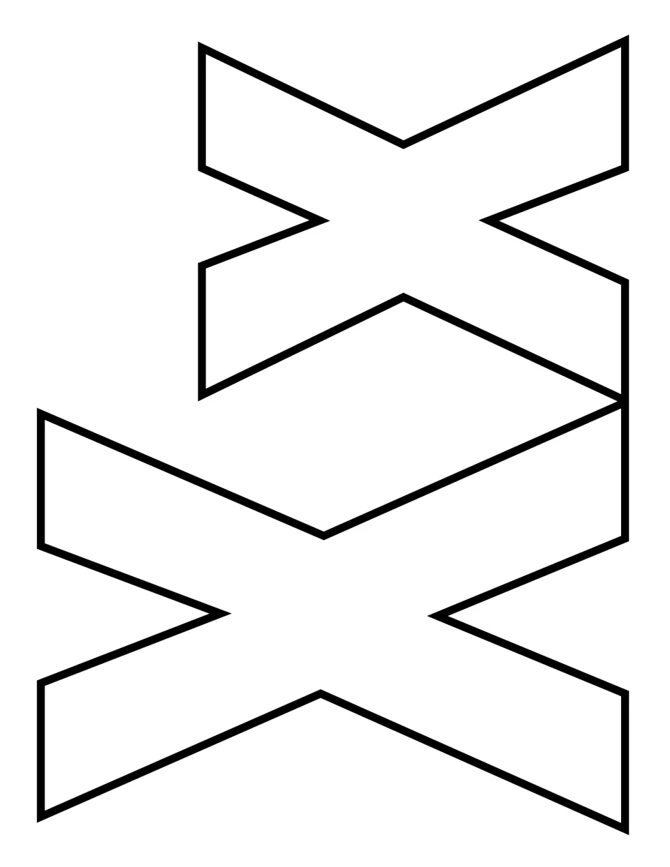 Capital X and lowercase x outline mat for alphabet crafts, pairing two block letters turned sideways