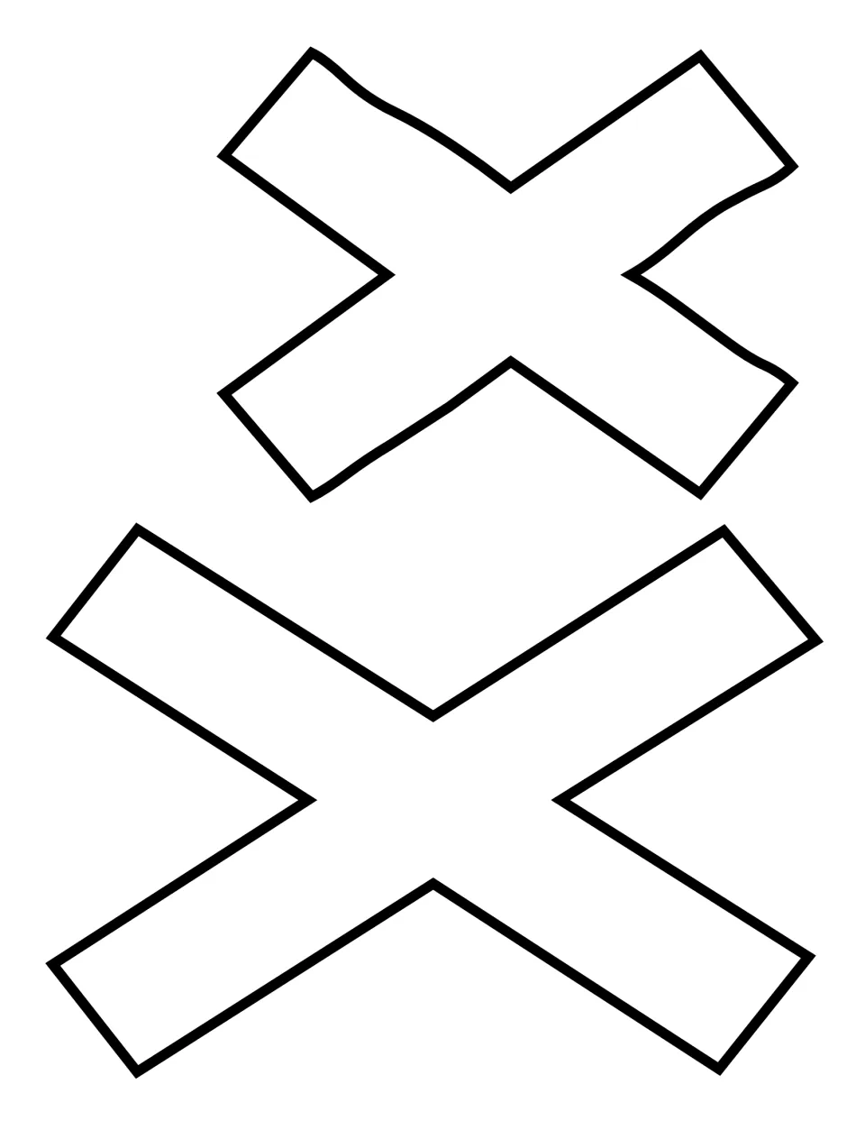 Capital X and lowercase x outline mat for alphabet crafts, pairing two sideways letters with angled ends