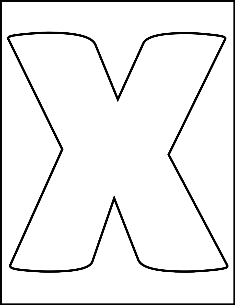 Letter X outline: one large capital X filling the whole page, left blank for students to color or decorate