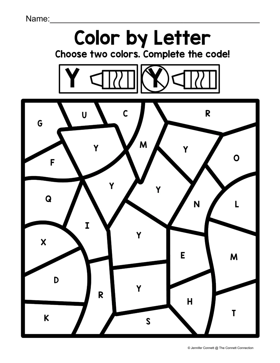 Uppercase Y color-by-code worksheet featuring a large Y shape, with Y and other capital letters to color
