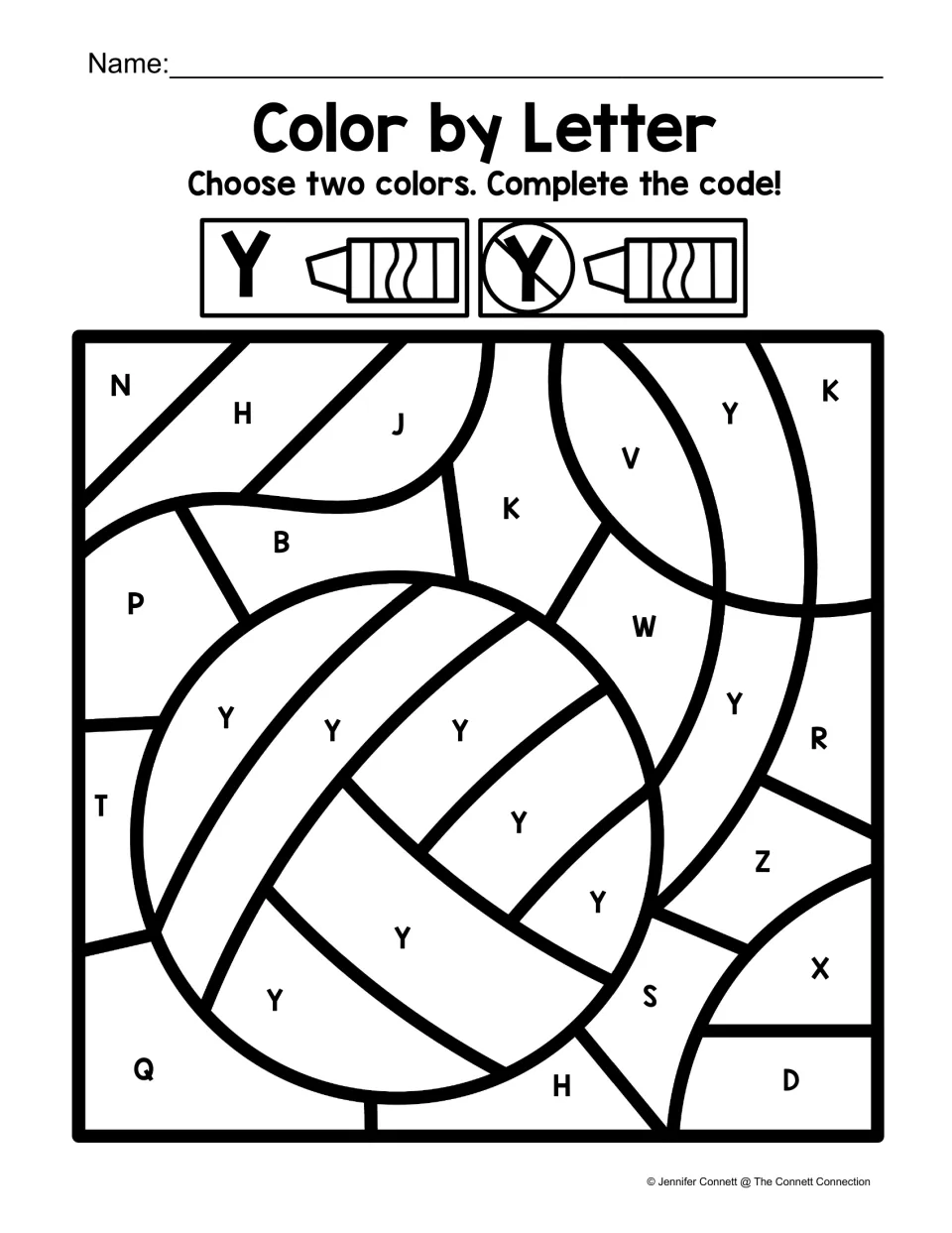 Uppercase Y color-by-code worksheet featuring a ball of yarn, with Y labels and other capital letters