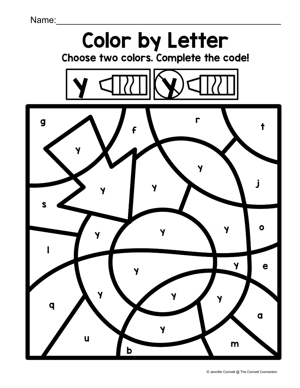 Lowercase y color-by-code worksheet featuring an egg yolk design and arrow, marked with repeated y labels