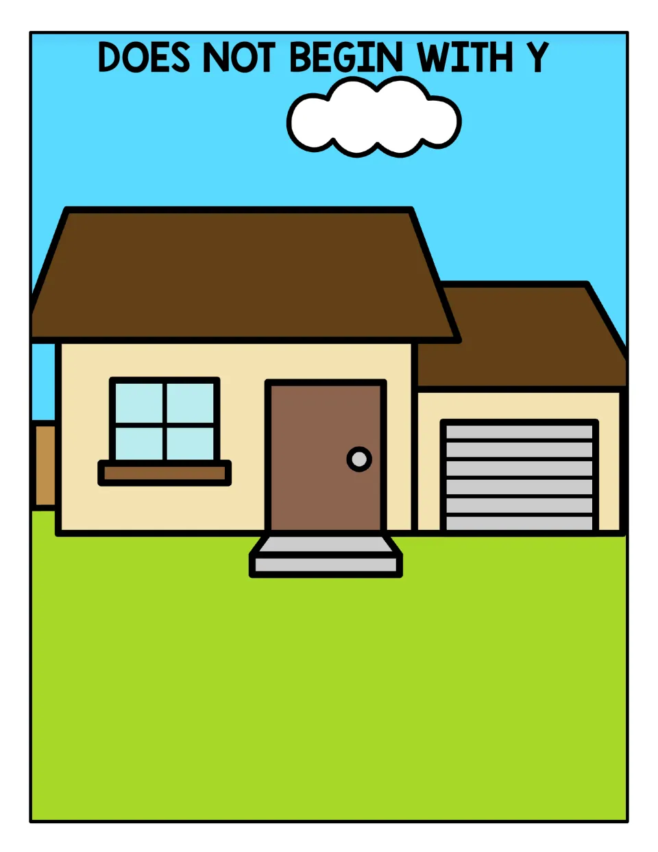Does Not Begin With Y sorting mat: a house scene where students place picture cards whose names start with other sounds