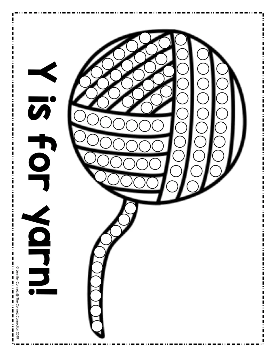 Y is for yarn: students dab a dot marker in each circle on a ball of yarn and its loose strand to practise letter Y sound