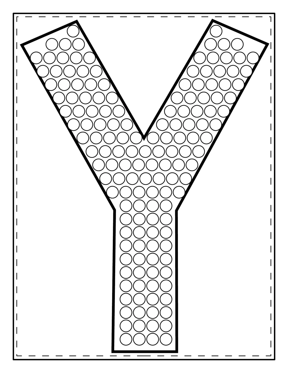 Large capital Y filled with circles for students to stamp with a dot marker to practise uppercase Y letter recognition